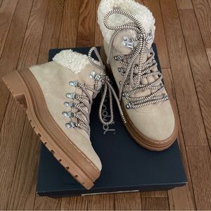 Splendid Yvette Hiker Boot Women’s Size 7 Suede Faux Shearling Trim Taupe Padded